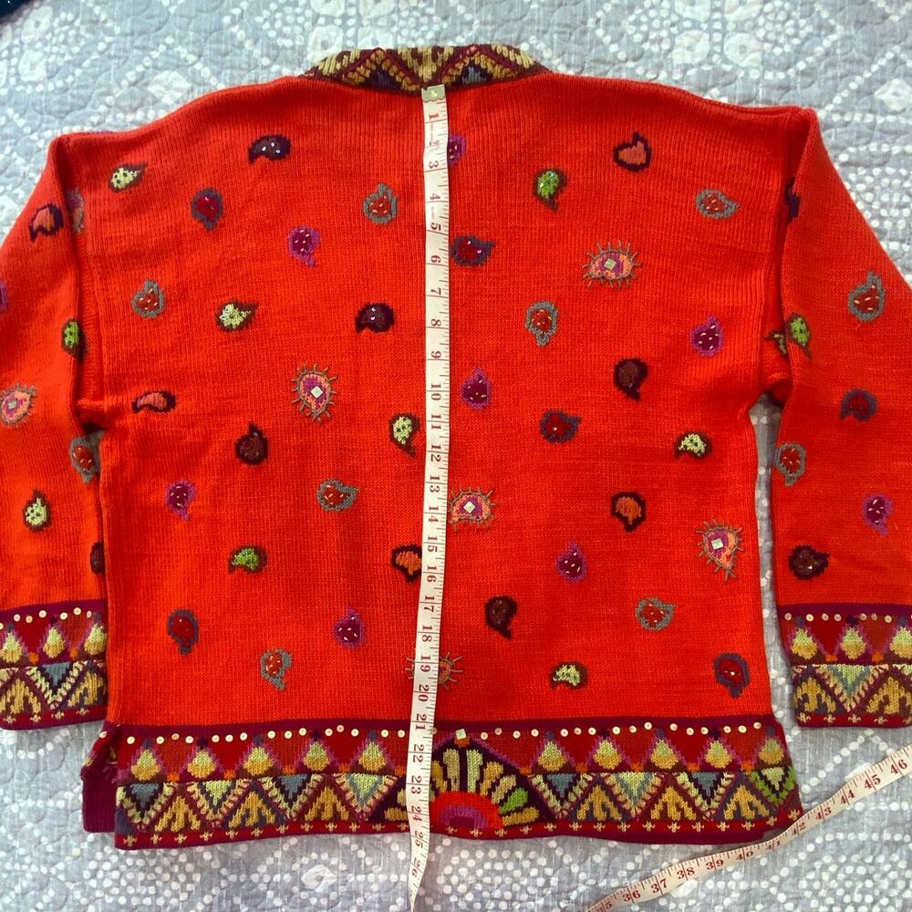 Vintage Christine Foley Sweater Women's Cardigan Bold Red Embellished Size 2(M) - Picture 10 of 10